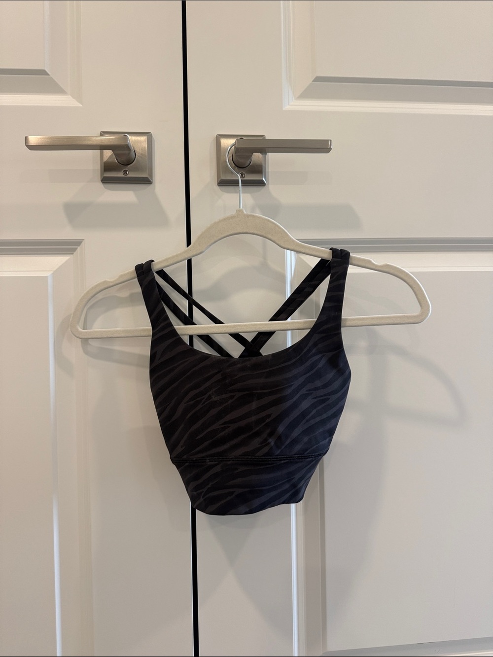 Black Strappy Zebra-Print Sports Bra
